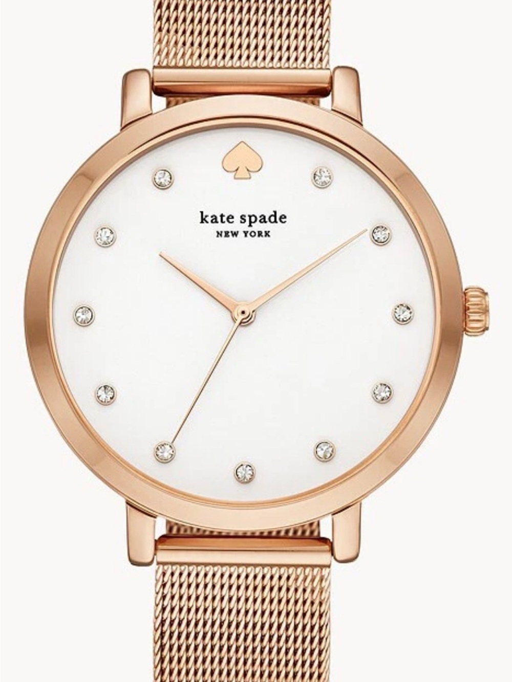 kate spade Rose Gold Mesh Bracelet Watch with White Dial and Crystal Markers